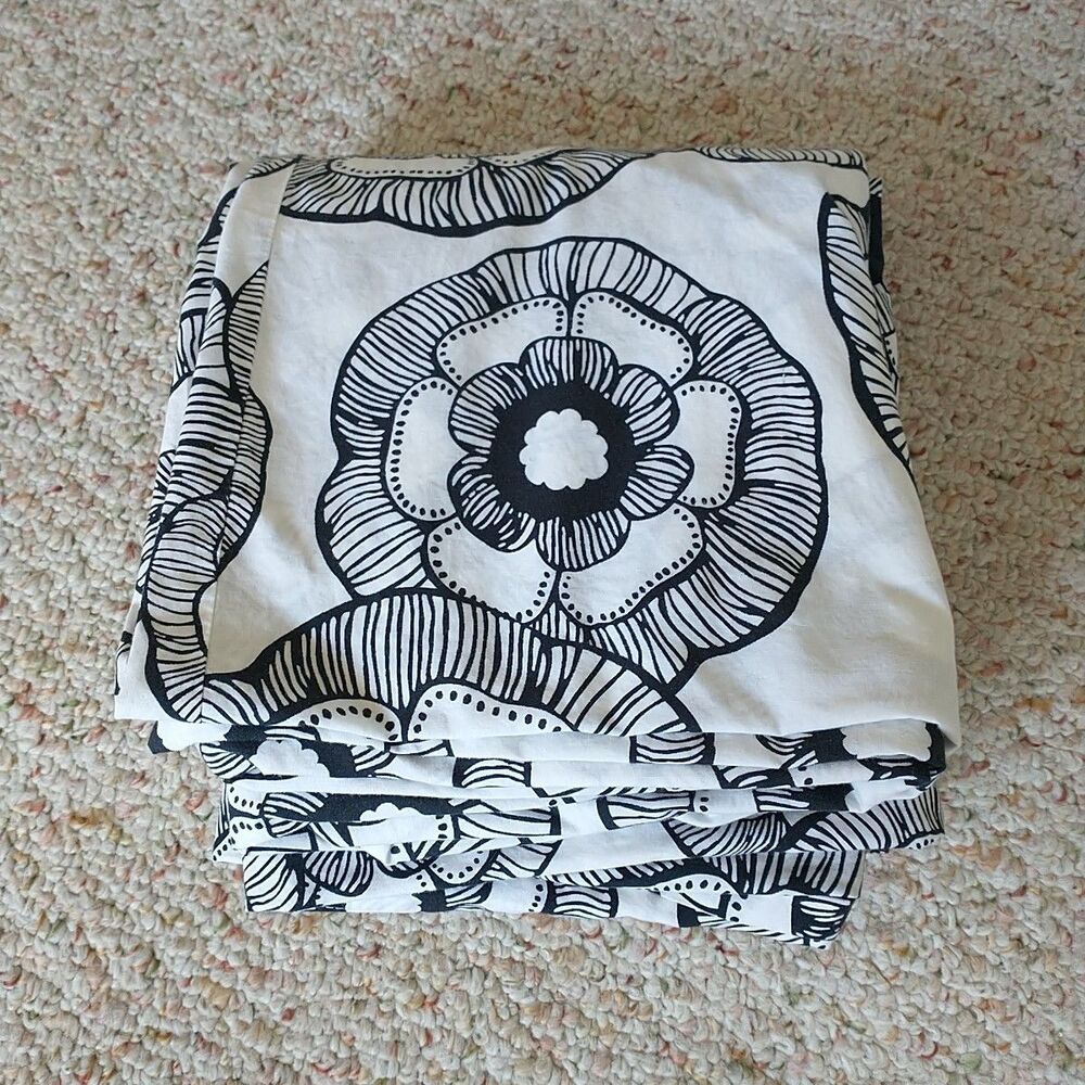 Pottery Barn Dorm Twin Mini Fleur Duvet Cover Black White Floral Organic Cotton